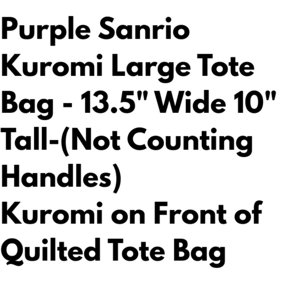 Sanrio Kuromi Large Tote Bag - 13.5" Wide 10" With Many Games, Toys, Etc - Picture 3 of 6
